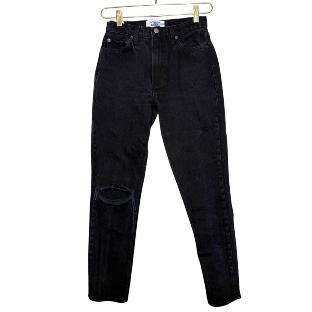 Reformation Julia High Cigarette‎ Jean Black Destroyed Women's Size 25